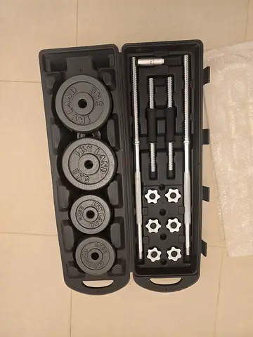 Adjustable Dumbbell/Barbell Weight Set with Case and Gym Bench with all Parts, Assembly Instructions