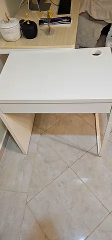 Simple White Modern Study/Computer Table with Cable Hole