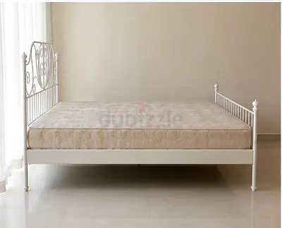 White Metal King Size Bed Frame with Headboard  Footboard + Mattress