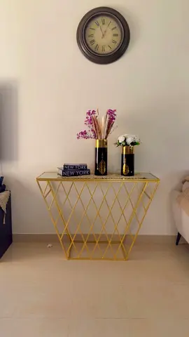 Gold Metal Console Table with Glass Top - Modern Entrance Hall Table