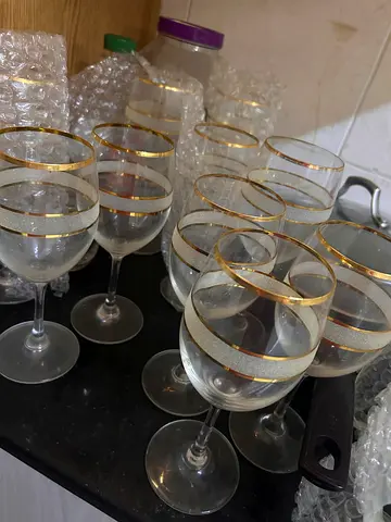 Set of 8 Gold-Rimmed Wine Glasses — Used, Good Condition