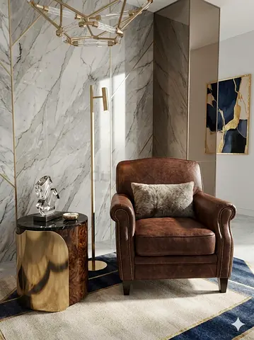 Timothy Oulton Brown Leather Armchair with Nailhead Trim from Marina Home