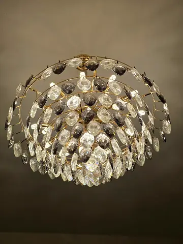 Round Crystal Flush Ceiling Light - Gold Finish