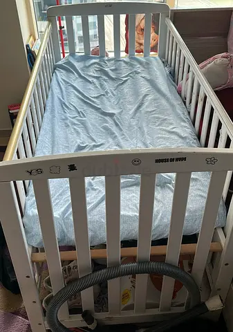 White Wooden Baby Crib - Good Condition