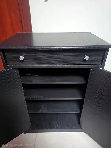 Shoe Cabinet Black Wooden Storage Cabinet with Drawer and Shelves