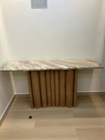 Stunning Marble Console Table with Wooden Column Base