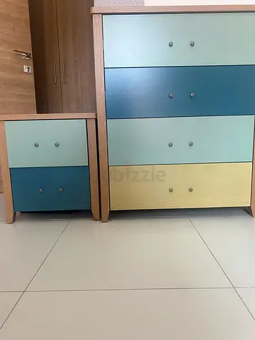Set of Wooden Dressers / Chest of Drawers in Blue Tones