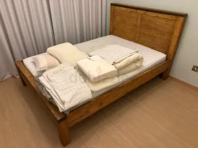 Solid Wood Double Bed Frame with Headboard (I Mattress  Bedding not included)