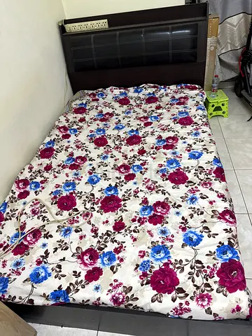 Wooden double bed frame with mattress - good condition
