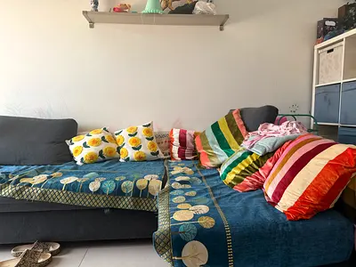 Large Grey L-shaped Ikea Sofa with Cushions