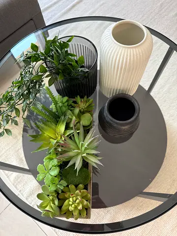 Set of decorative artificial succulents and vases (small coffee table decor)