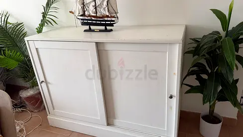 White Wooden Sliding Door Cabinet - Compact Storage Sideboard
