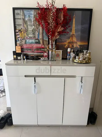 White Modern Sideboard Cabinet with Storage — Good Condition