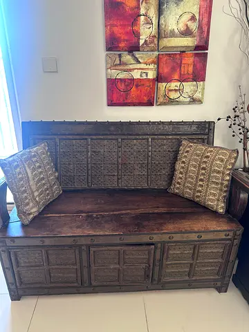 Solid Wood Carved Storage Bench / traditional furniture