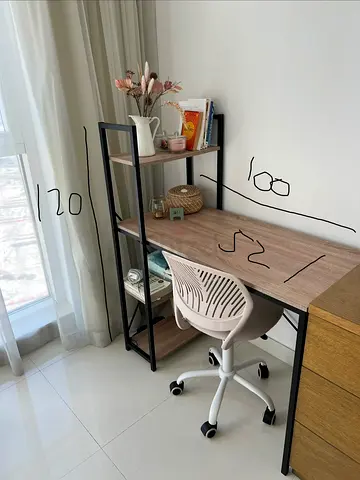 Compact wooden study desk with built-in shelving (100x52x120 cm approx.)