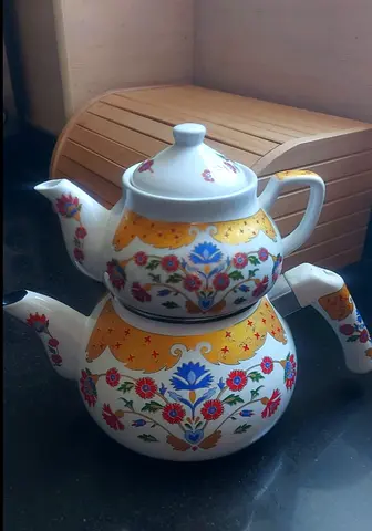 Porcelain Turkish-style Double Teapot (Caydanlik) - Floral Design