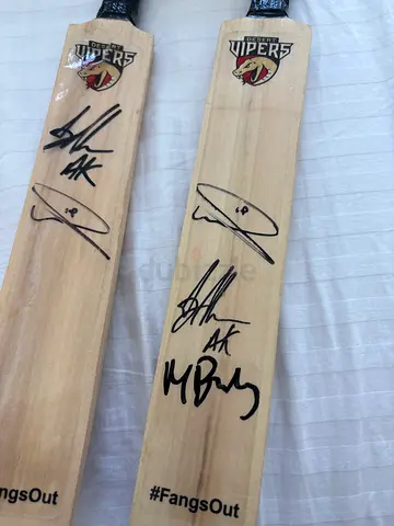 Pair of Signed Cricket Bats (Autographed) - Vipers Luke wood and chairman of desert vioers