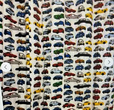White fabric with colorful miniature car print - 1m (approx.)