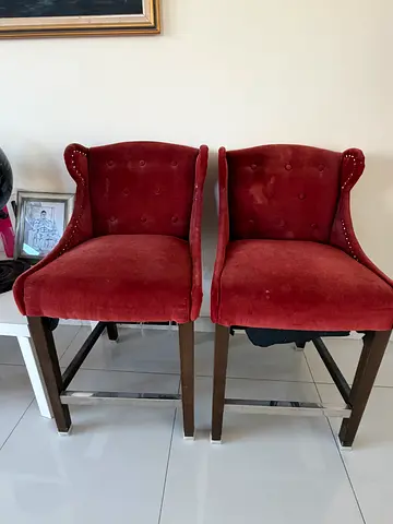 Pair of Burgundy Velvet Dining/Bar Chairs with Nailhead Trim
