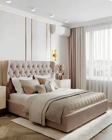 Elegant Tufted King Size Bed with Wingback Headboard