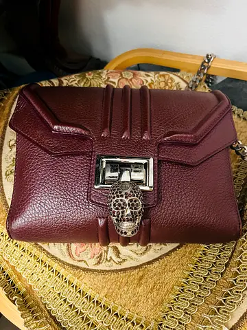 Authentic Philipp Plein leather burgundy skull rhinestone bag gucci prada balmain dolce gabbana mk c