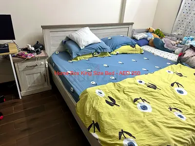 King Size Bed Beige Color - Home Box with Side Tables