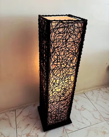 Tall Woven Rattan Floor Lamp - Brown Decorative Accent Light