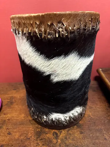 Small Decorative Animal skin Hide drum - Black  White