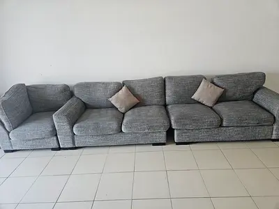 Grey Fabric Modular Sofa Set with Cushions