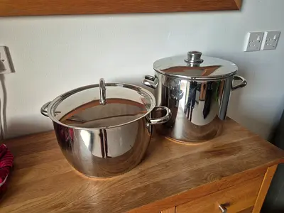 10 litre and 12 litre stainless steel cooking pots