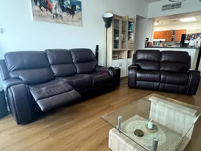 Comfortable Brown Faux Leather Recliner Sofa Set