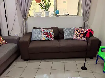 Comfortable 8-Seater Grey and Brown Fabric Sofa — Normal Condition