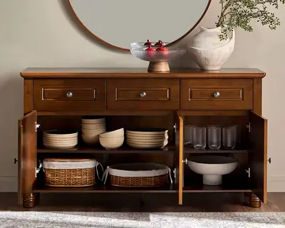 Excellent condition Solid Wood Buffet with Drawers and Shelves from Home Center