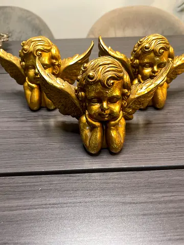Antique Polyresin Set 3 gold cherub Angel status gold color