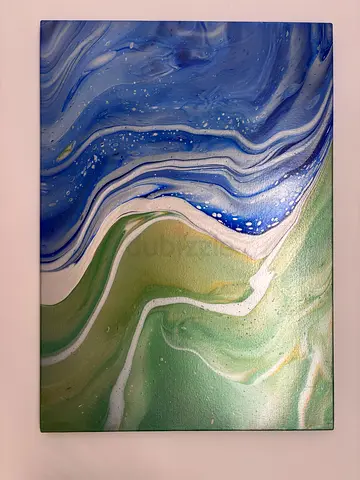 Abstract Fluid Art Canvas - Blue  Green Swirl