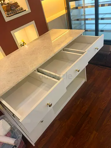 White Marble-Top office Island with Drawers - Good Condition
