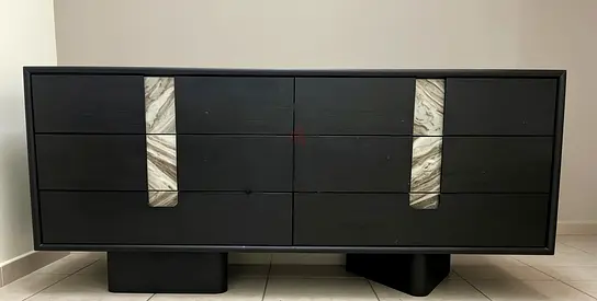 PAN HOMES Modern black 8-drawer dresser with marble inlay  w/MIRROR