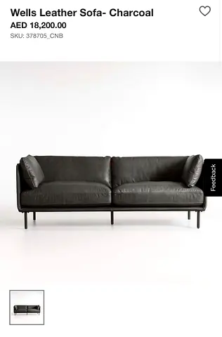 Crate and Barrel Modern 3-Seater Leather Sofa in Dark Grey