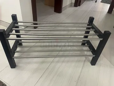 2-Tier Stainless Steel Shoe Rack with Wooden Frame