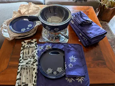 Vintage Swiss Fondue Set – Complete 6 Person Set with Original Nouvel Forks