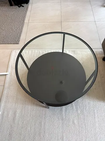 Round Glass Top Coffee Table with Black Metal Frame