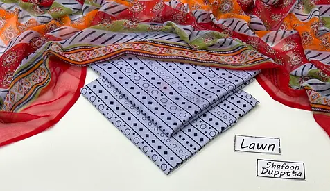 Unstitched Lawn Fabric with Printed Shalwar Dupatta set -
