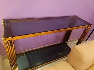 Gold Frame Glass Console Table - 2-Tier