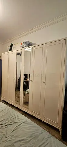 Large 6-Door White Wardrobe with Mirror - Excellent Condition