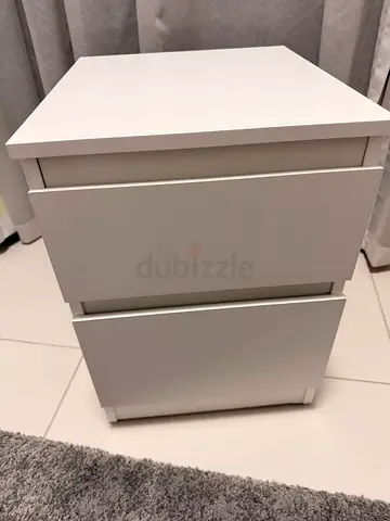 White 2 Drawer Bedside Table / Nightstand - Good Condition