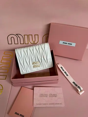 Miu Miu Matelassé White Leather Compact Wallet -