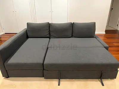 Ikea Grey Fabric L-Shaped Sofa Bed with Storage - Good Condition