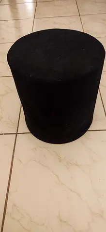 Small Black Round Fabric Ottoman / Footstool