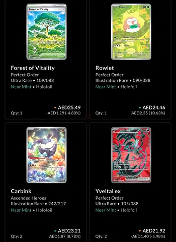 Collection of single Pokémon Holofoil Cards – sleeved. Mint