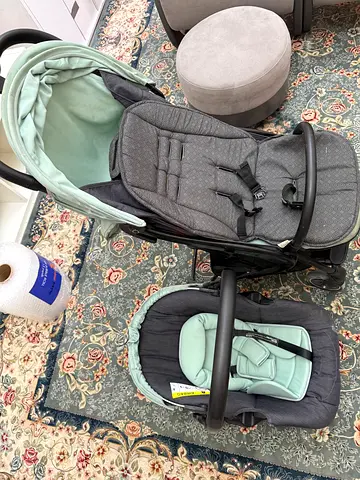 Stroller and infant car seat with newborn insert — good condition